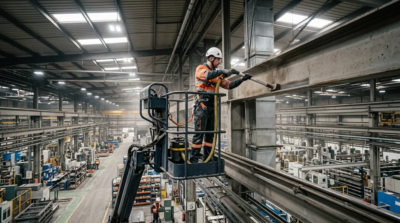 Équipe de Brio Nettoyage effectuant un nettoyage en hauteur dans un site industriel