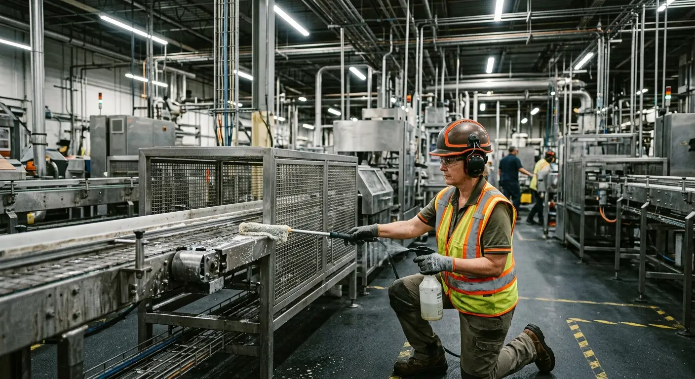 Nettoyage d'une usine de production par l'équipe de Brio Nettoyage